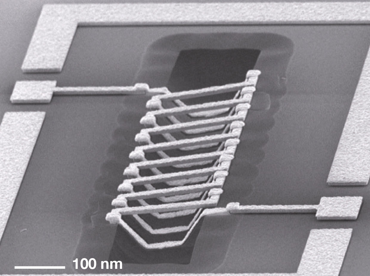 High-Q-3D solenoid inductors for RF ICs.  Metal structures created by utilizing spray coating. Courtesy of SIMIT