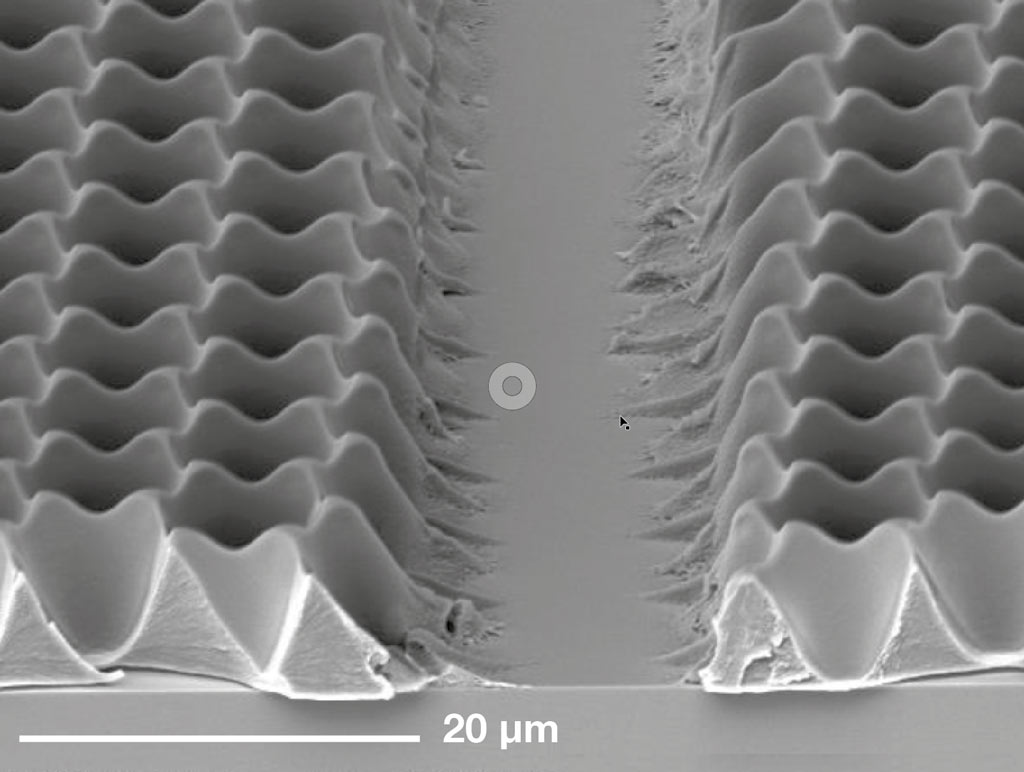 Honeycomb texturing of multicrystalline silicon (mc-Si).  Courtesy of Fraunhofer ISE